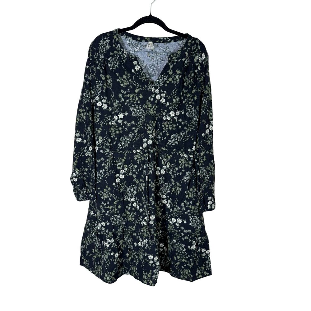 Pact Black Floral Print Organic Cotton Dress Size L
